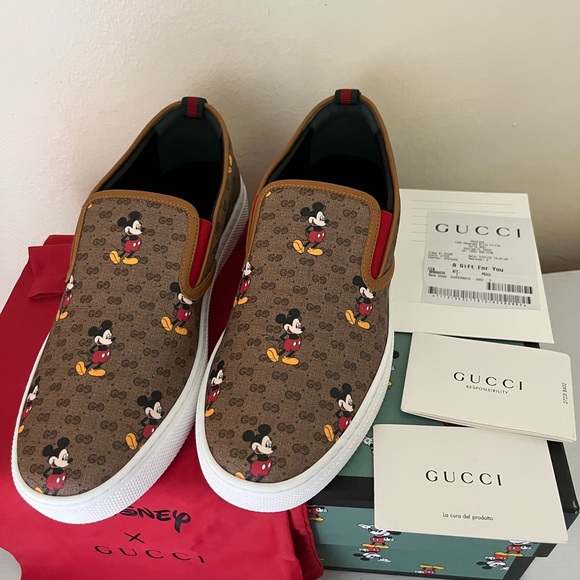 NIB Gucci Men’s Mickey Mouse GG Supreme Slip On Loafer Shoe Size 9G US 9.5. - Picture 10 of 14